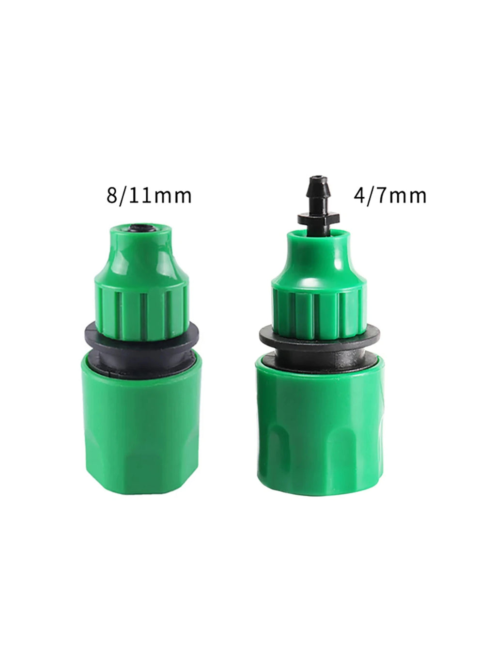 Garden water quick coupling adapter set, green and black, barbed connector, 2 pieces