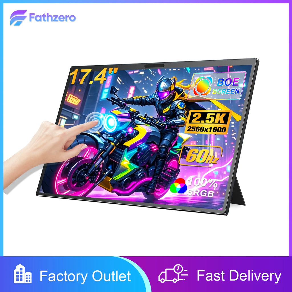 Touch Portable Monitor 17.4 Inch 2.5K 2560x1600 Second Screen USB-C HDMI Travel Monitor for Laptop Mac PC Xbox PS4/5 with Stand