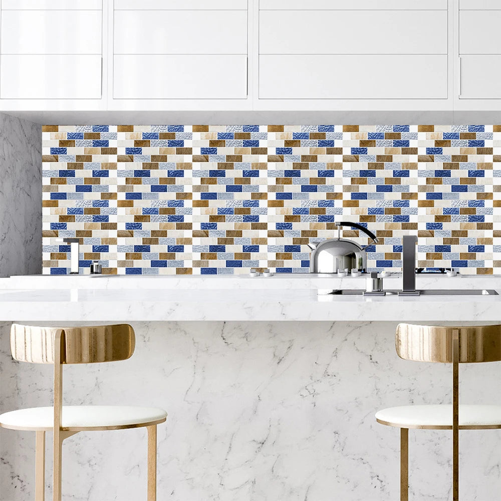 10pcs/set Flat Marble Mosaic Tiles Sticker Transfers Covers For Kitchen Bathroom Tables Peel & Stick Waterproof Art Wall Decals