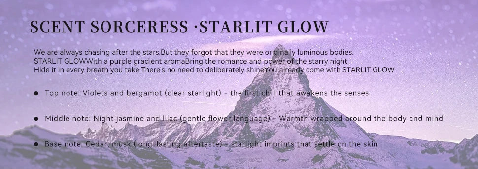 Starlit Glow EDT: Women's floral perfume with violet, jasmine, musk. 100ml spray with purple gradient bottle design.