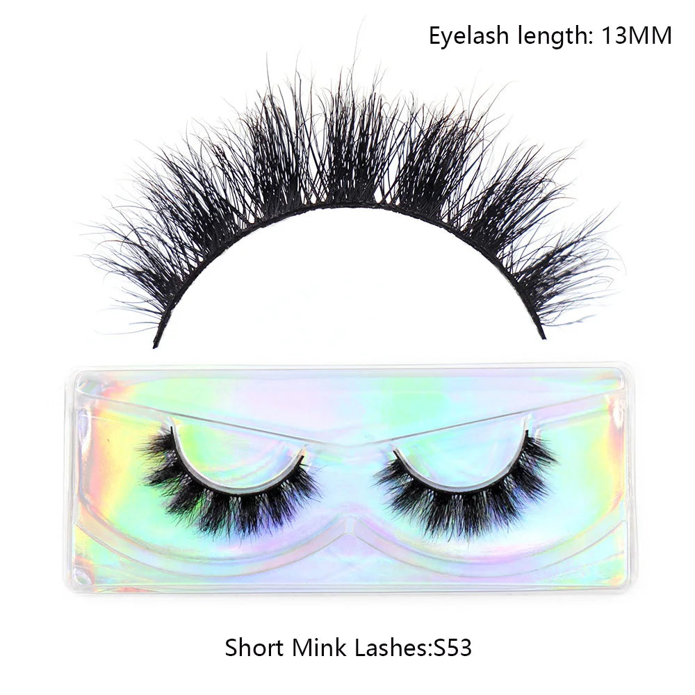 Tidesmit 12mm-15mm short natural 3D mink lashes fluffy wispy false eyelashes detail view for face makeup