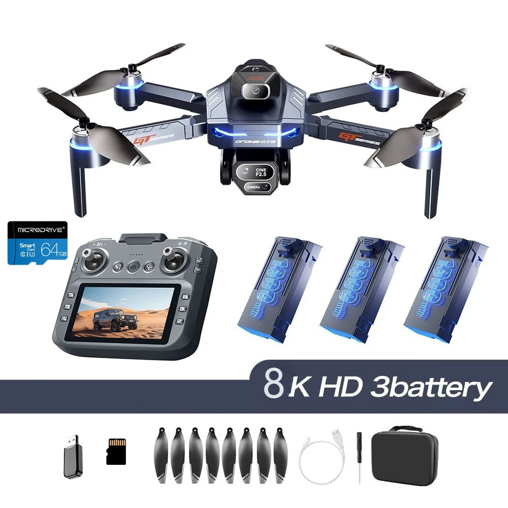 GT8 Dual Lens Camera Drone - 8K GPS Obstacle Avoidance Foldable Drone GT8-8K-3B-64G Tidesmit