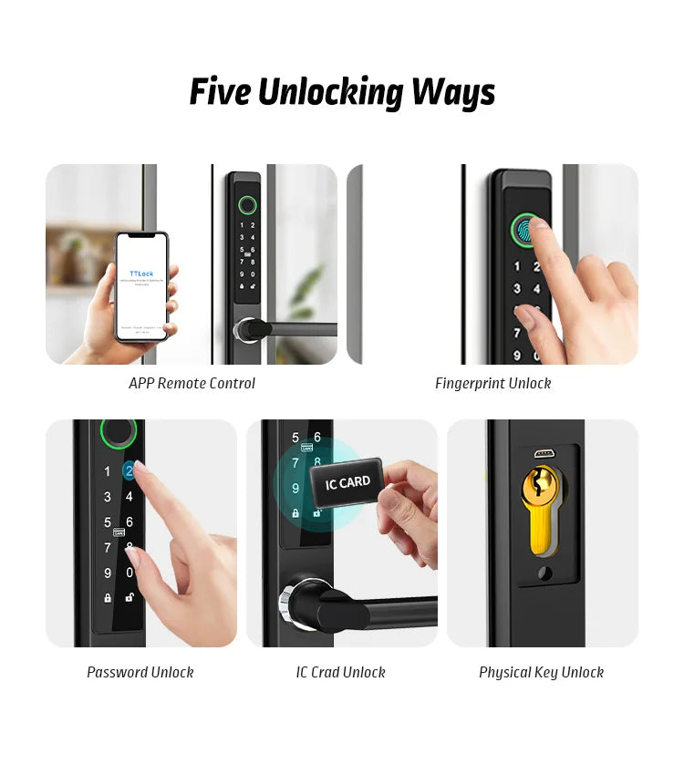 3CM Width Waterproof Aluminum Door Lock Bluetooth Fingerprint Digital Code TTLock Smart Sliding Door Lock 2885 3585 4585 Mortise