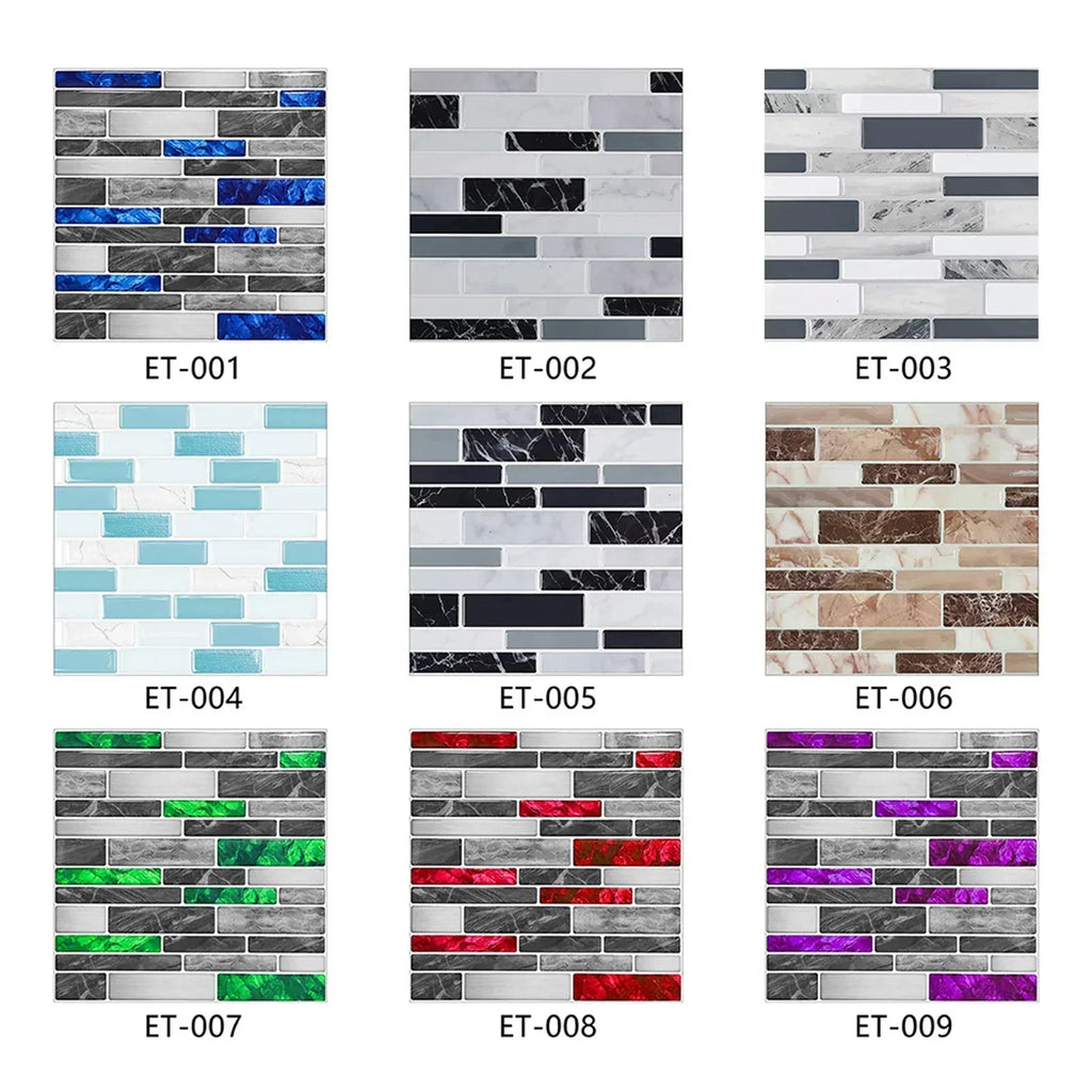 10pcs Self Adhesive Tiles Stickers Marble Mosaic Embossing Tile Stickers Kitchen Bathroom Waterproof  Wall Decals Decoration ﻿