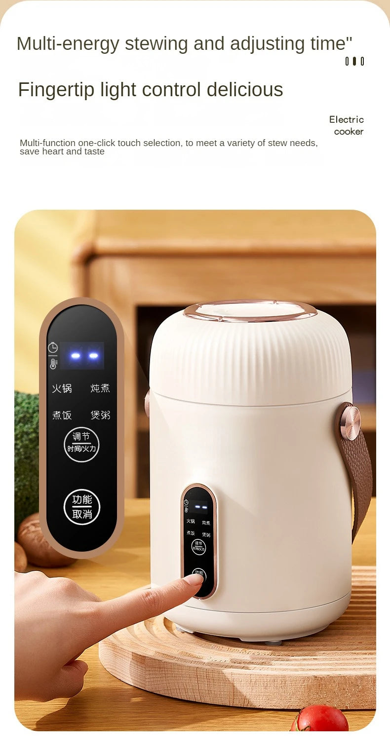 White mini electric stewing cup slow cooker with touch control panel and lid