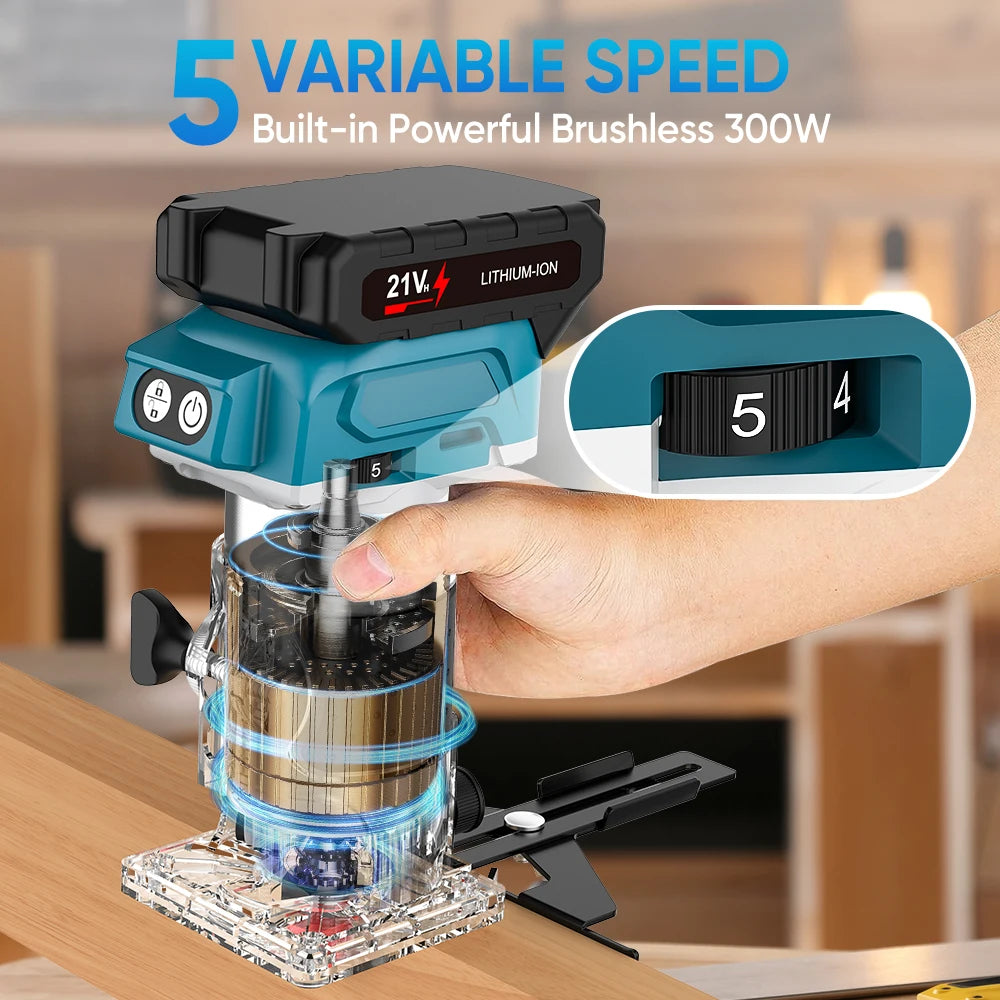 Brushless Wood Router Wood Trimmer Machine Electric Hand Trimmer Carpentry Tool Woodworking Trimming for Makita 18V Battery