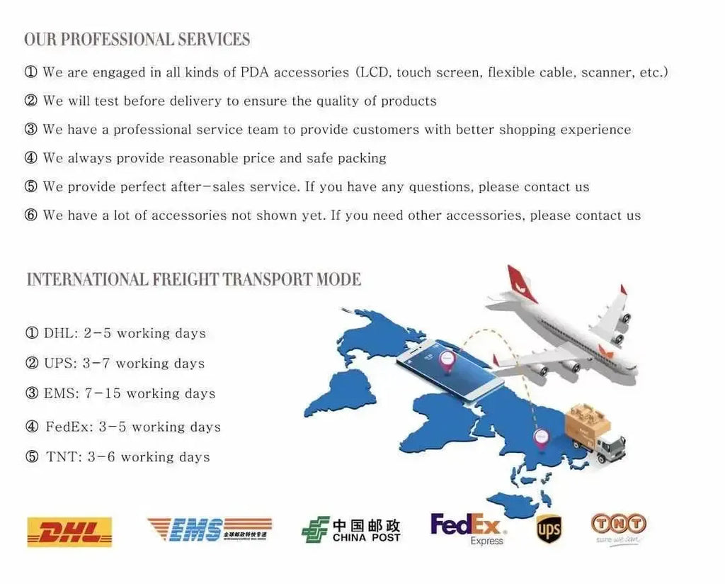 Shipping and delivery information graphic with carrier logos and map
