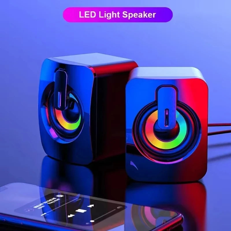 Portable Wired USB Speaker with LED Stereo Microphone HiFi Subwoofer High Sound Quality Surround Suitable for Computers