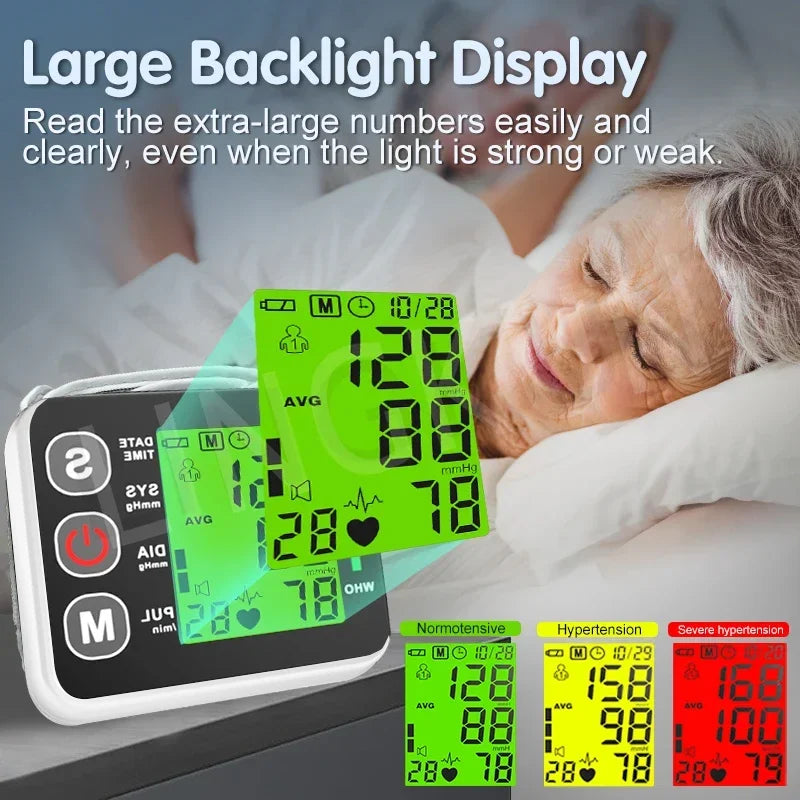 Wrist Digital Blood Pressure Monitor Heart Rate Pulse Meter Measure Sphygmomanometer LCD Screen Portable Health Care Tonometer