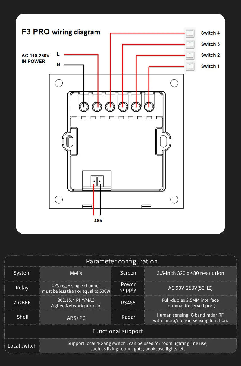 Tuya Zigbee 3.5 Inch Smart Wall Switch Touch Screen 4 Groups Switch 8-way Scene Radar Sensor Dimming Switch Curtain Smart Home