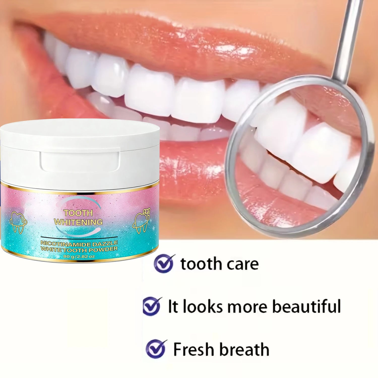 Tidesmit Niacinamide Dazzle White Tooth Powder with kiwi extract for gentle teeth whitening and deep cleaning.