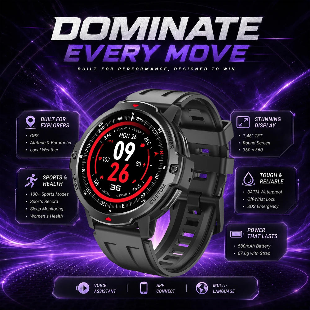 2026 NEW GPS Smartwatch 1.46 Inch 3ATM Waterproof 6-Axis Gyroscope Sports Watch for Men Women Android Fitness Tracker