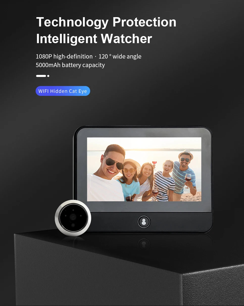 New 2K Tuya Smart Cat Eye 3MP Camera House Door Peephole 4.3 inch Doorbell Camera IPS Screen 120 ° Wide Angle Radar WiFi