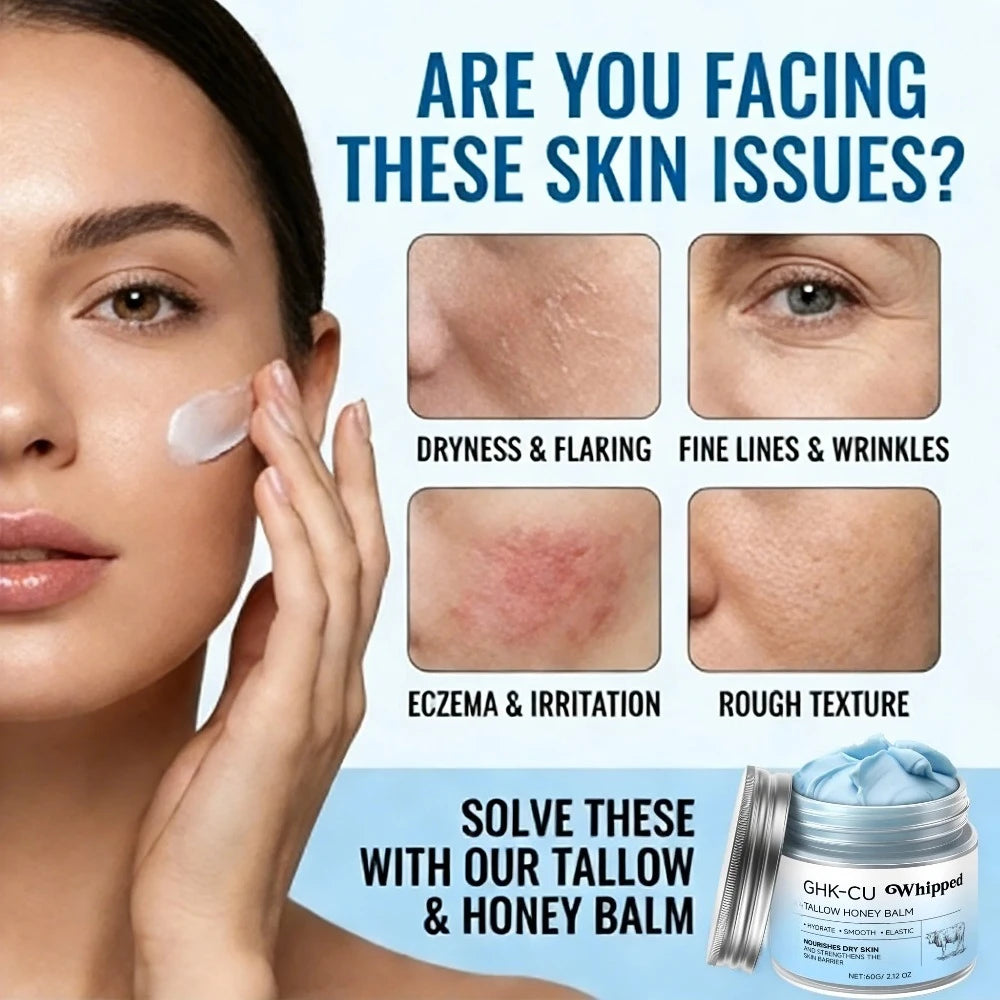Copper Peptides GHK-Cu Beef Tallow for Skin: Blue Balm Manuka Honey Face and Body Moisturizer for Mature, Dry & Sensitive Skin