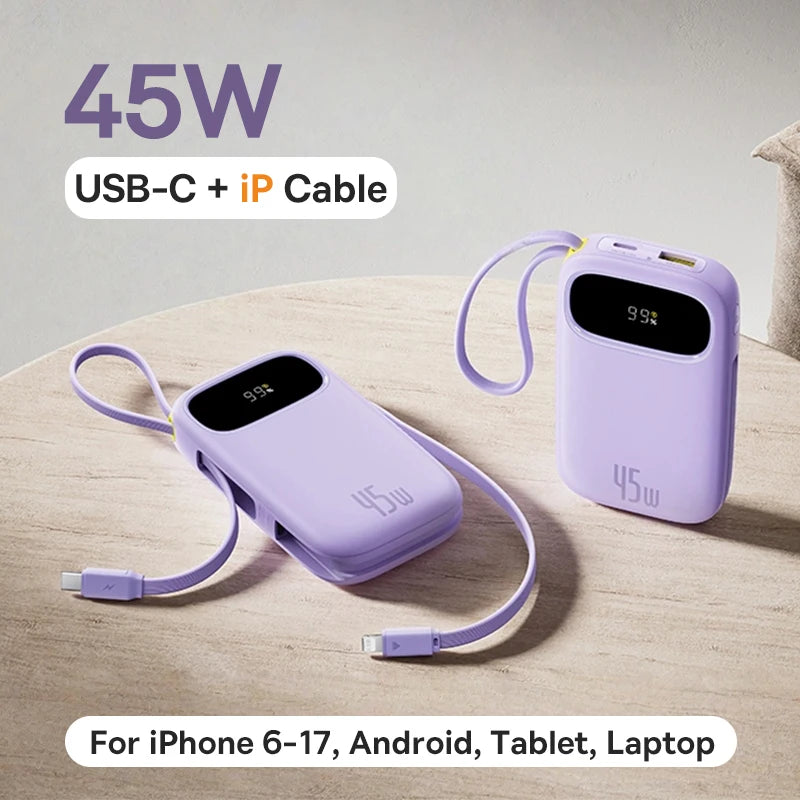 20000mAh Portable Charger with Fast Charging PD Power Delivery USB-C iP Cable Purp Tidesmit