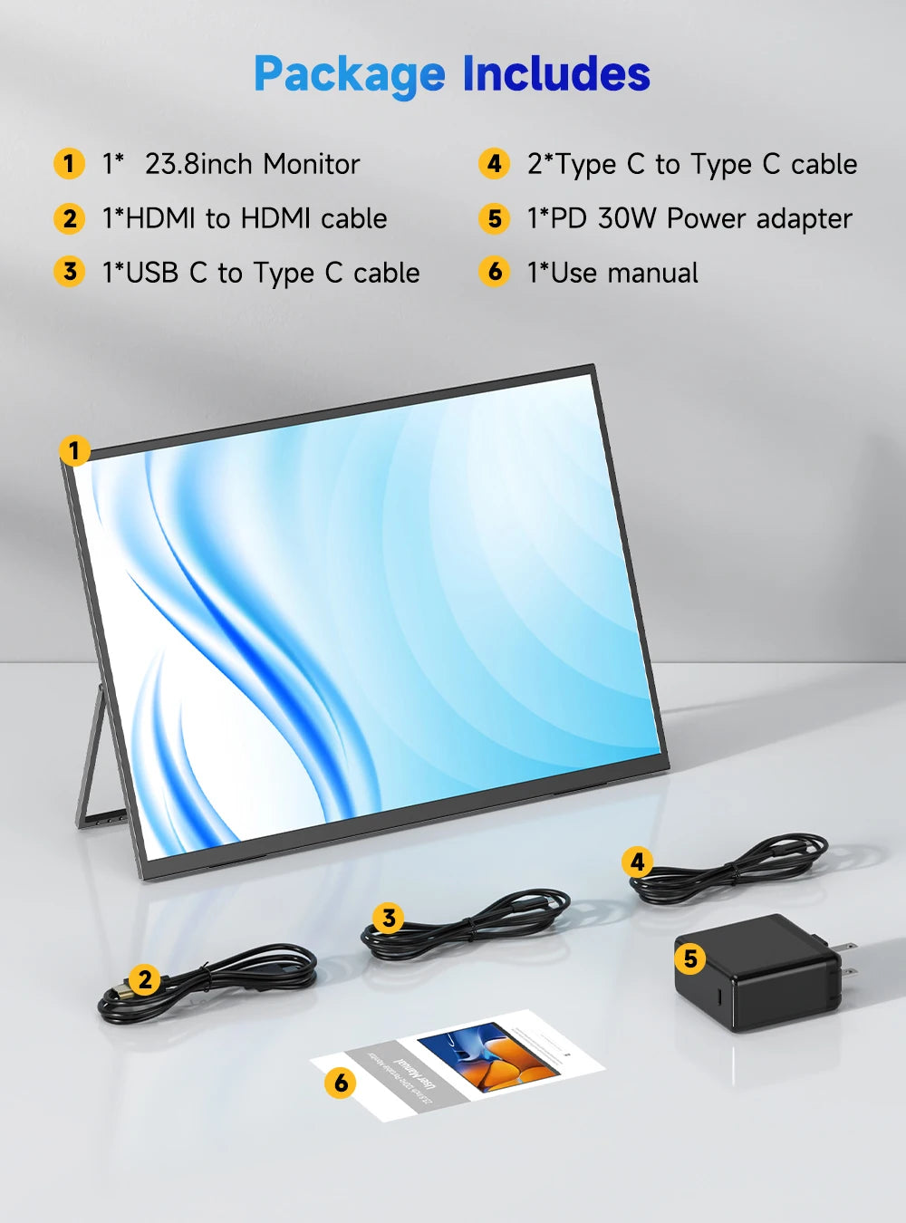 UPERFECT UHD 4K 23.8" Large QLED Screen USB-C HDMI Work Home Second Monitor W/180°Adjustable Stand For Laptop Desktop PC Mac PS5