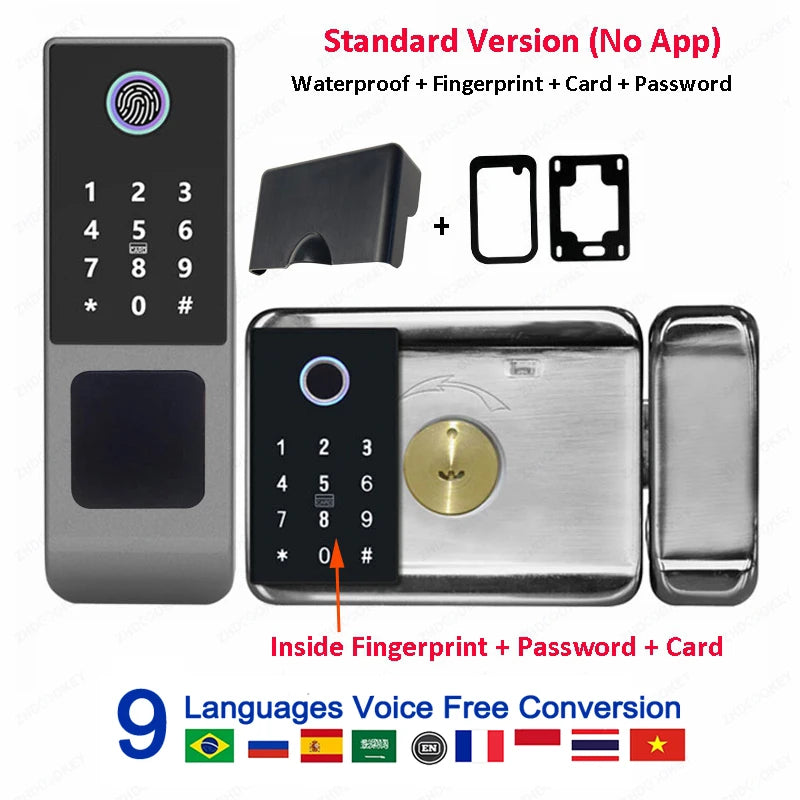 Waterproof Tuya Smart Lock Wifi Double Side Fingerprint Lock Outdoor Gate Digital Password Remote App Home Electronic Rim Lock
