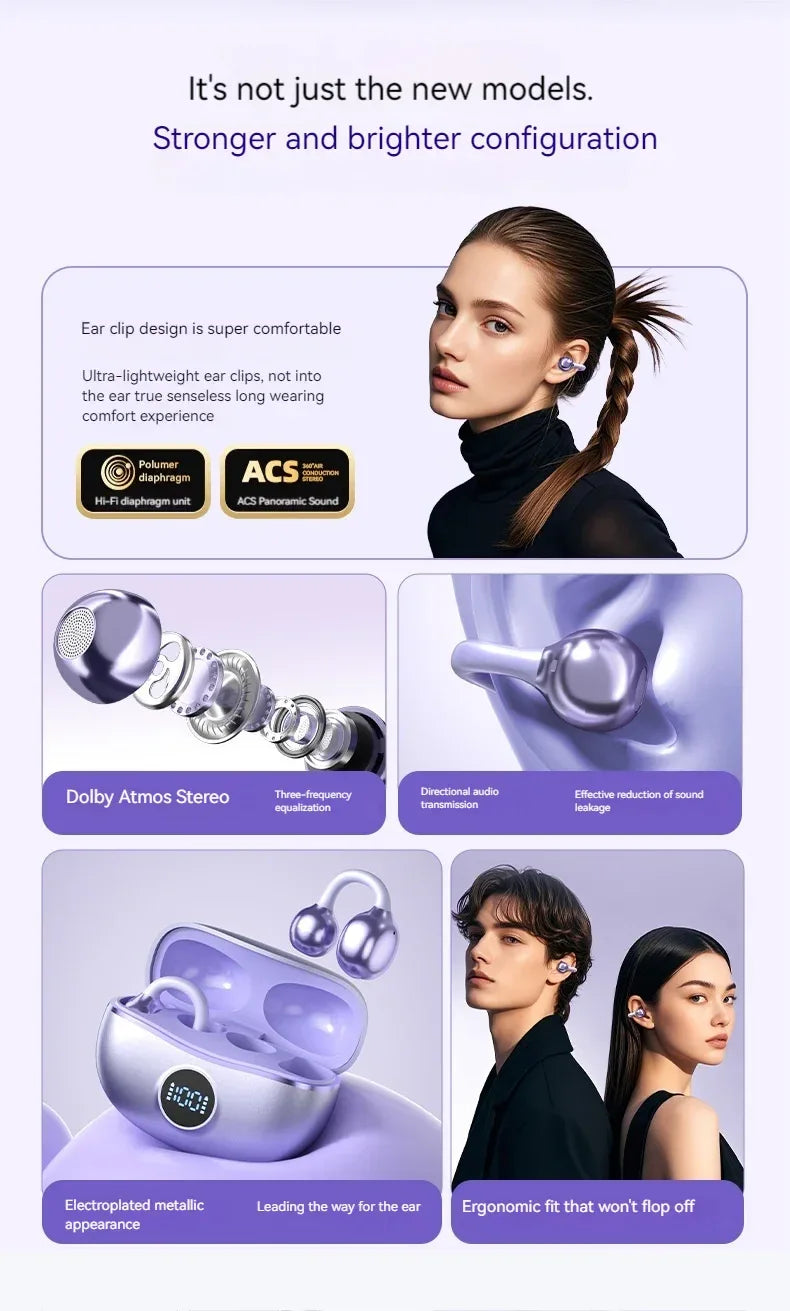 Tidesmit Open-Ear Wireless Sport Earbuds - Secure Clip-On Audio Tidesmit