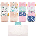 HappyFlute 8 diapers+8 Inserts  Baby Cloth Diapers One Size Adjustable Washable Reusable Cloth Nappy For Baby Girls and Boys
