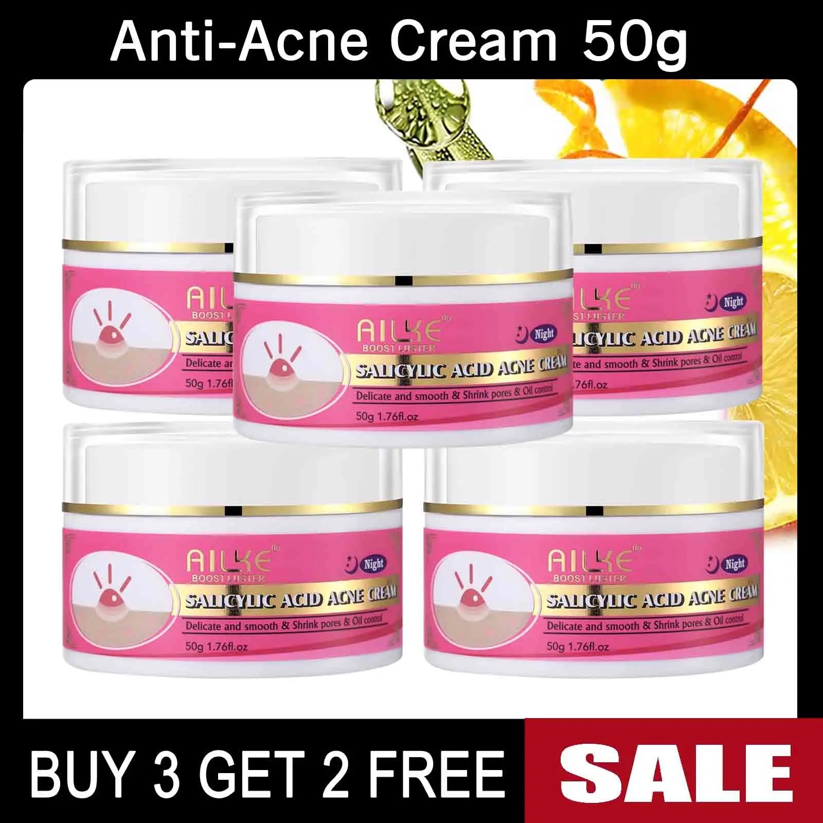 AILKE Salicylic Acid Anti-Acne Cream 50g jars. Organic skin brightening set for dark spot removal and pore shrinking.