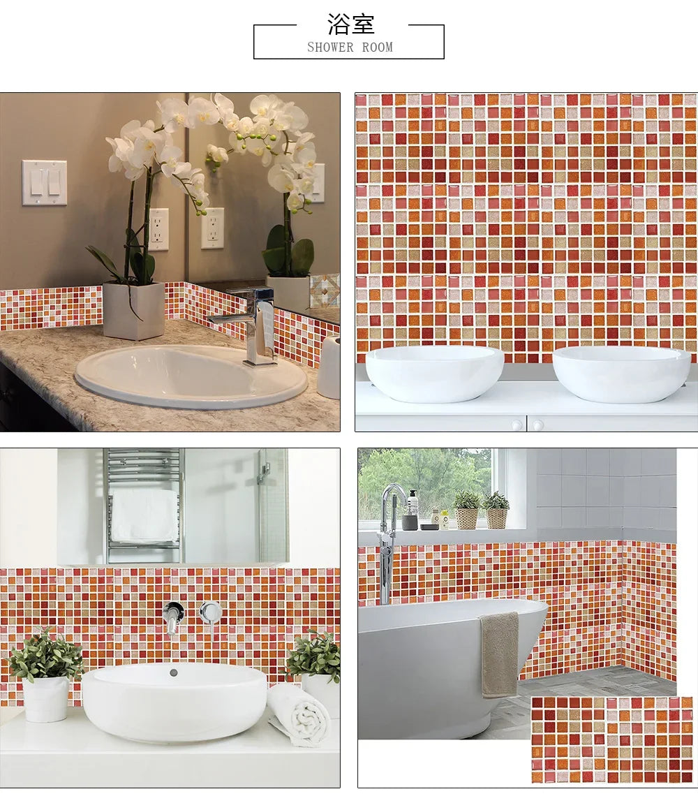 10pcs/set 10/15/20/30cm Flat Marble Mosaic Hard Tiles Wall Sticker Kitchen Bathroom Floor Diagonal Decor Wallpaper PVC Art Mural