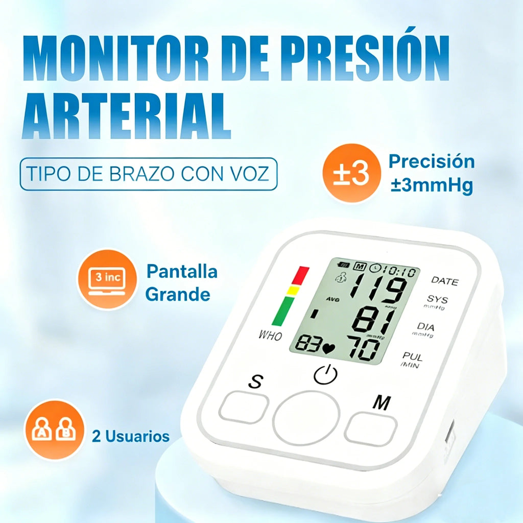 Spanish Voice Arm Automatic Blood Pressure Monitor BP Sphygmomanometer Pressure Meter Tonometer for Measuring Arterial Pressure