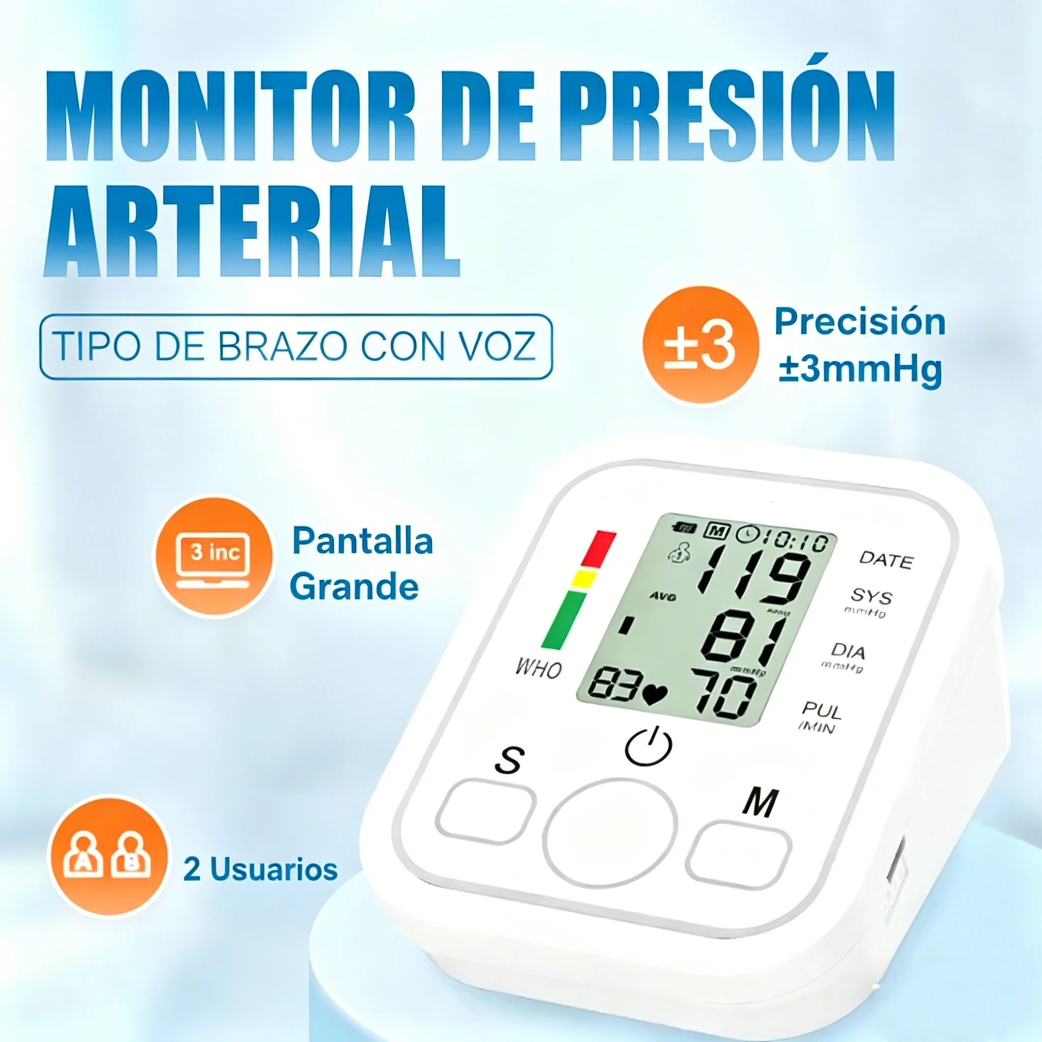 Spanish Voice Arm Automatic Blood Pressure Monitor BP Sphygmomanometer Pressure Meter Tonometer for Measuring Arterial Pressure