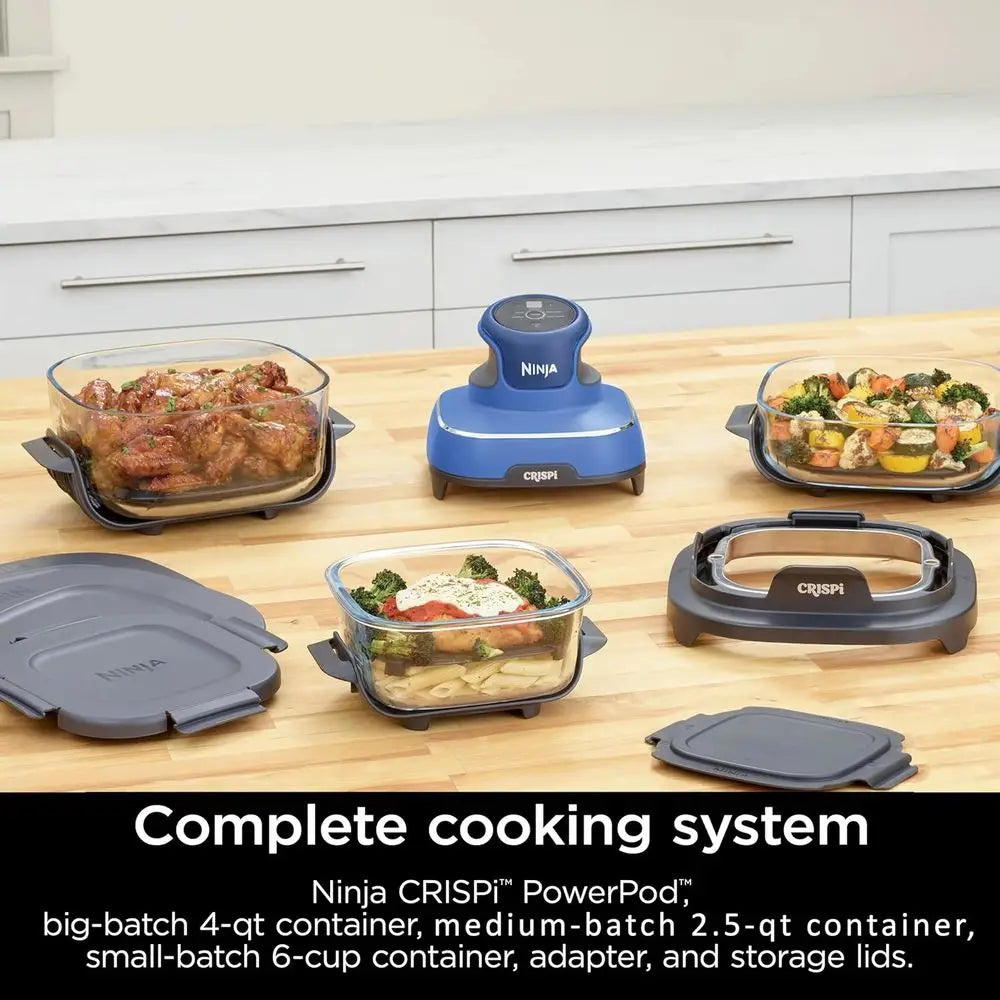 5-in-1 Portable Glass Air Fryer Cooking System, 1500W, 6-Cup, 4-Quart & 2.5-Quart Containers, Microwave, Freezer, Dishwasher Saf