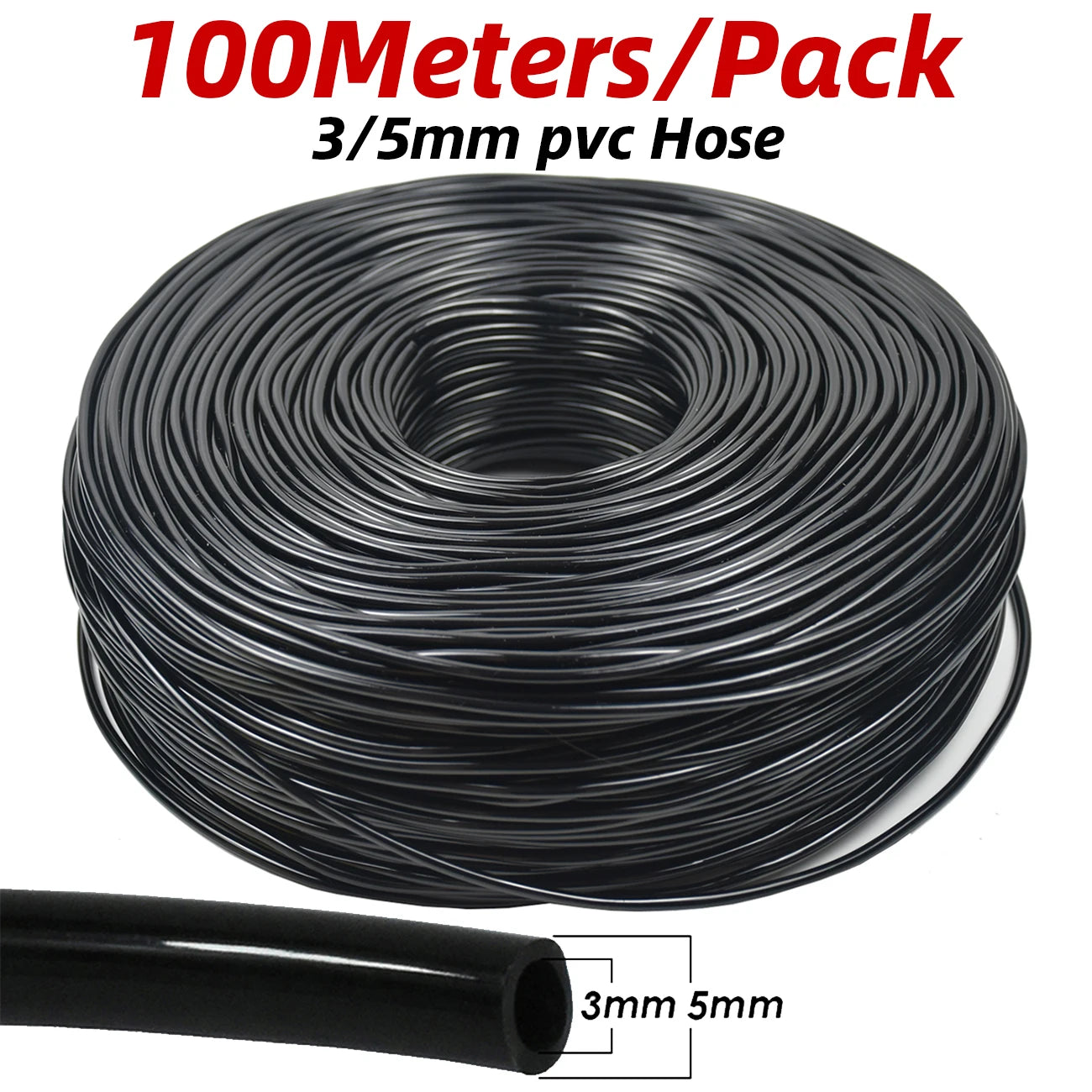 Drip irrigation PVC hose roll, black, 3/5mm, 100m for watering systems