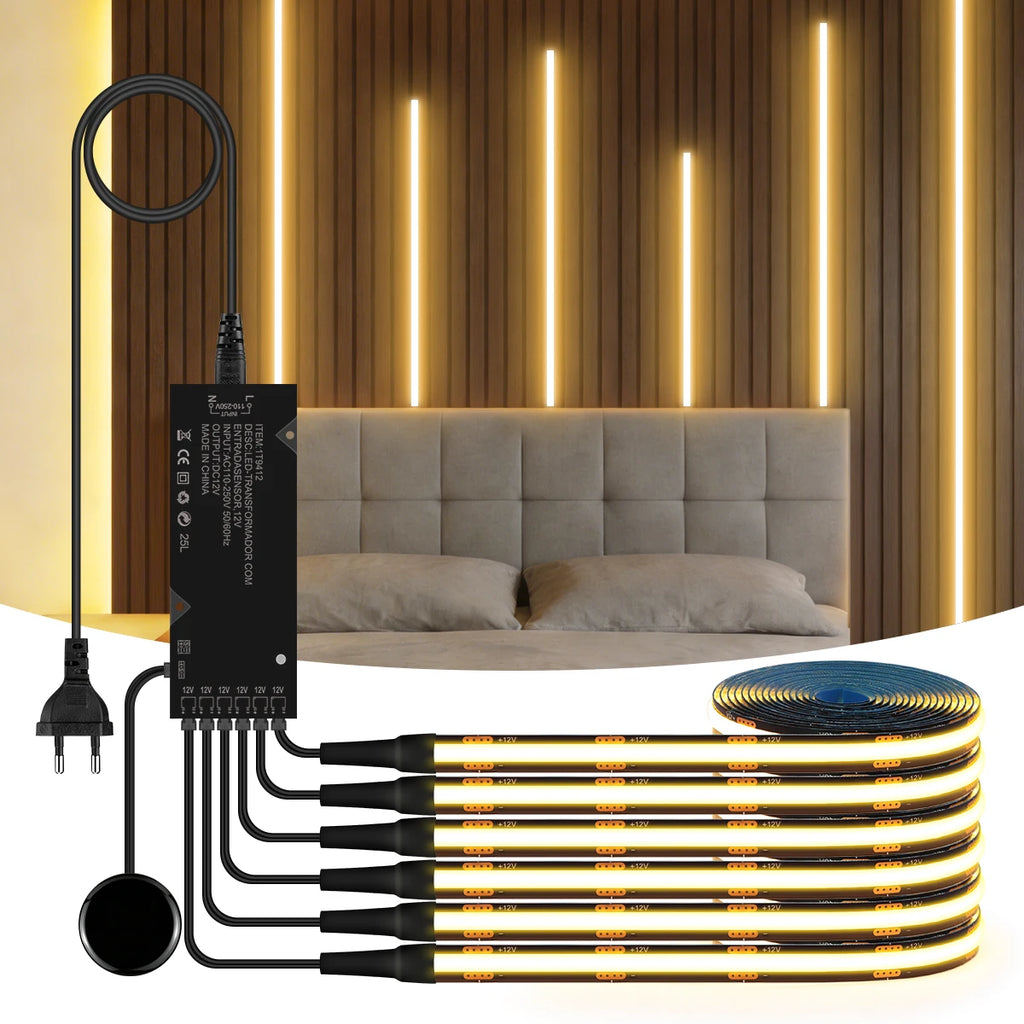 Touch Dimmer COB LED Strip Light, No Hole Install, Penetrate Wood/Glass Control, 12V Warm/Neutral White, for Acoustic Wall Panel