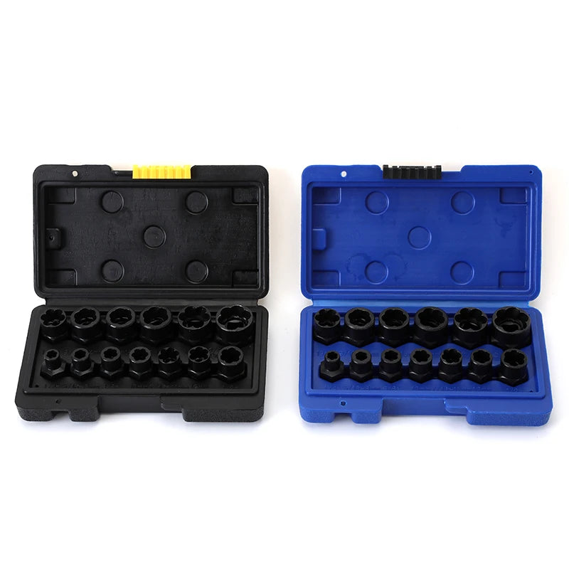 14 Pieces Impact Bolt & Nut Remover Set Cr-Mo Steel Bolt Extractor Tool Set with Solid Storage Case for Industrial Drop Shipping