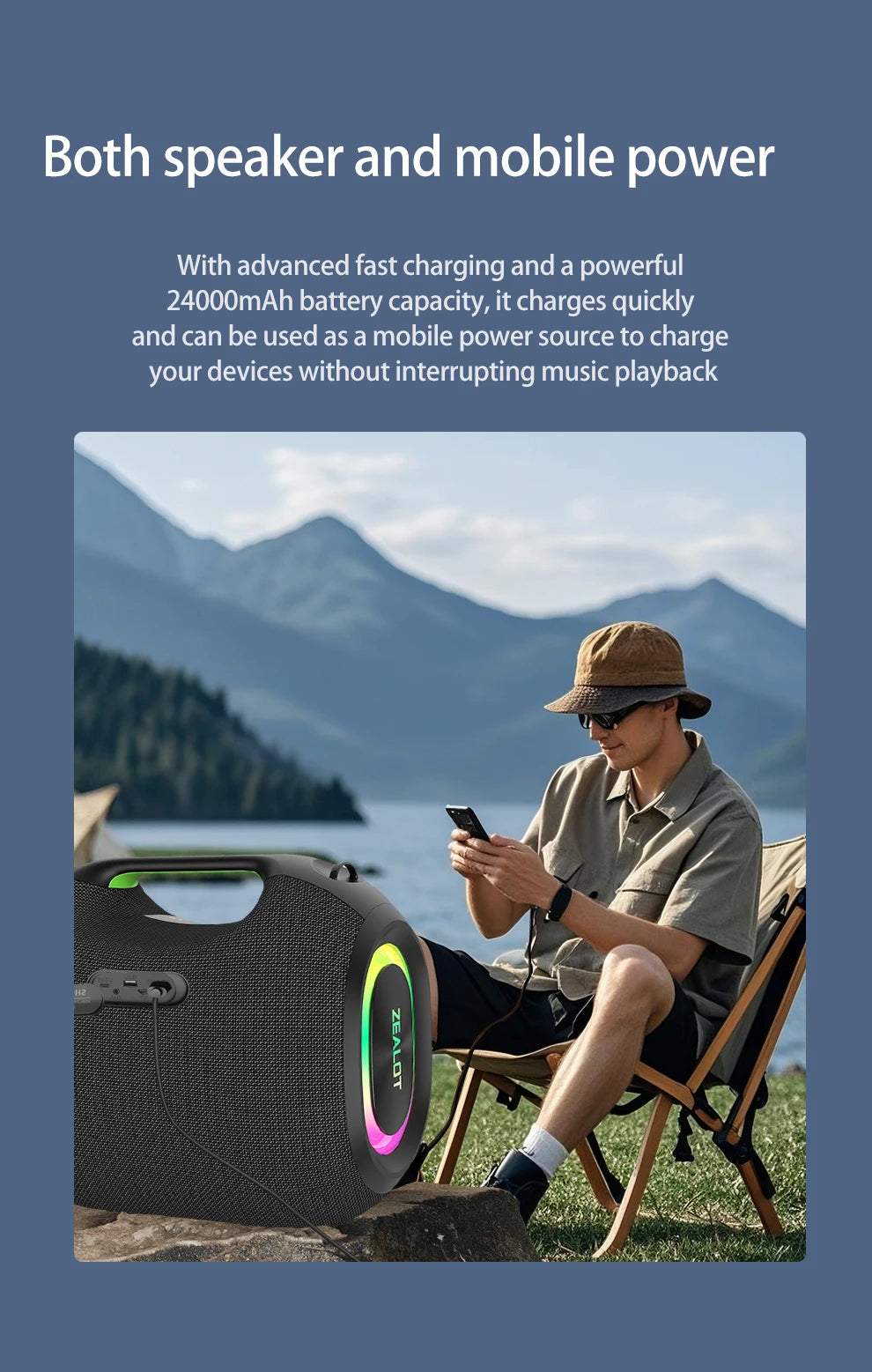 ZEALOT-ZE01 300W Big Power Wireless Speaker TWS Subwoofer Bluetooth Speaker High Volume Waterproof Portable Mobile Power HIFI Sound Qual Ultra-Long Battery Life