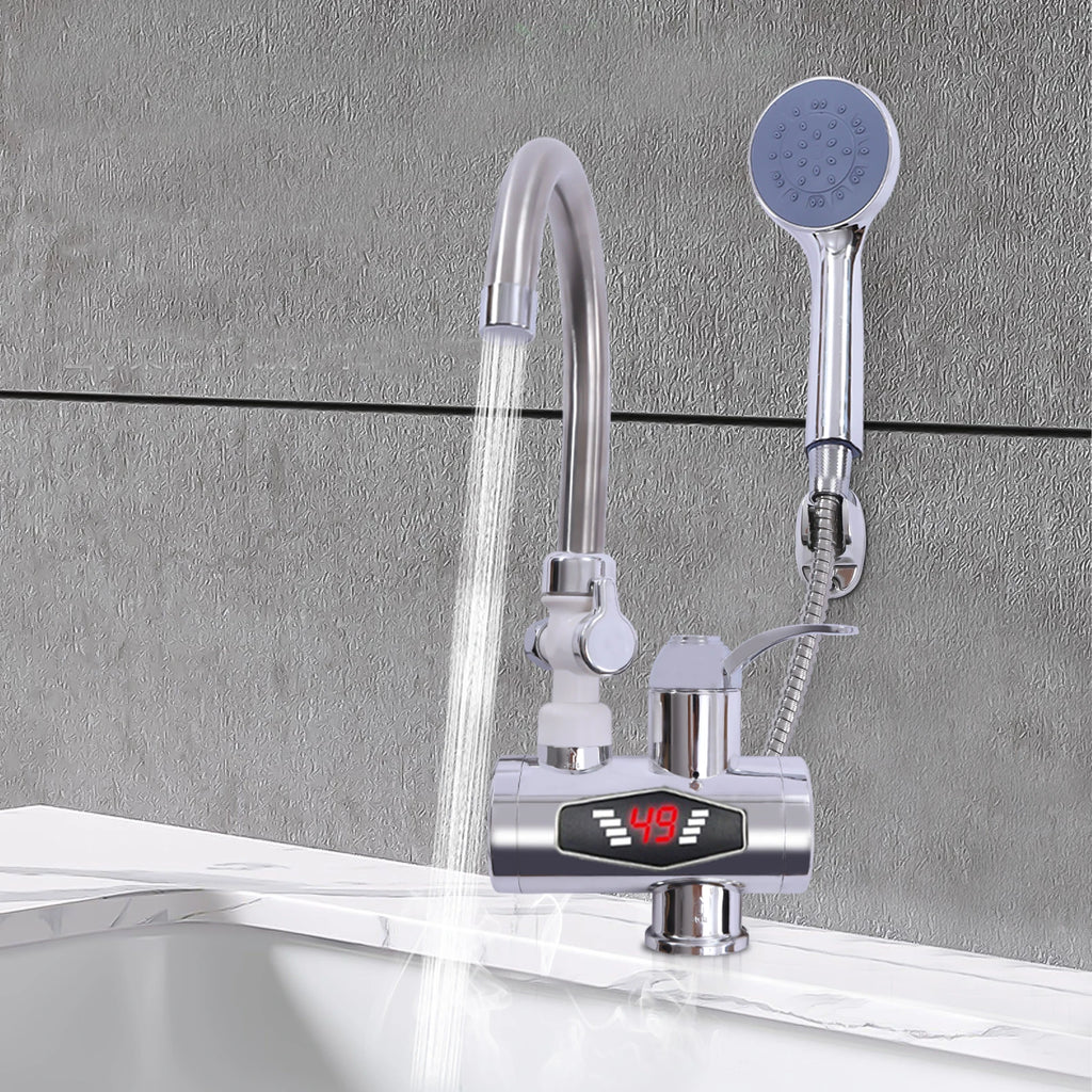 3000W Instant Electric Water Heater,360° Rotating Electric Faucet Through Heater W/ Shower,LCD Digital Display Screen