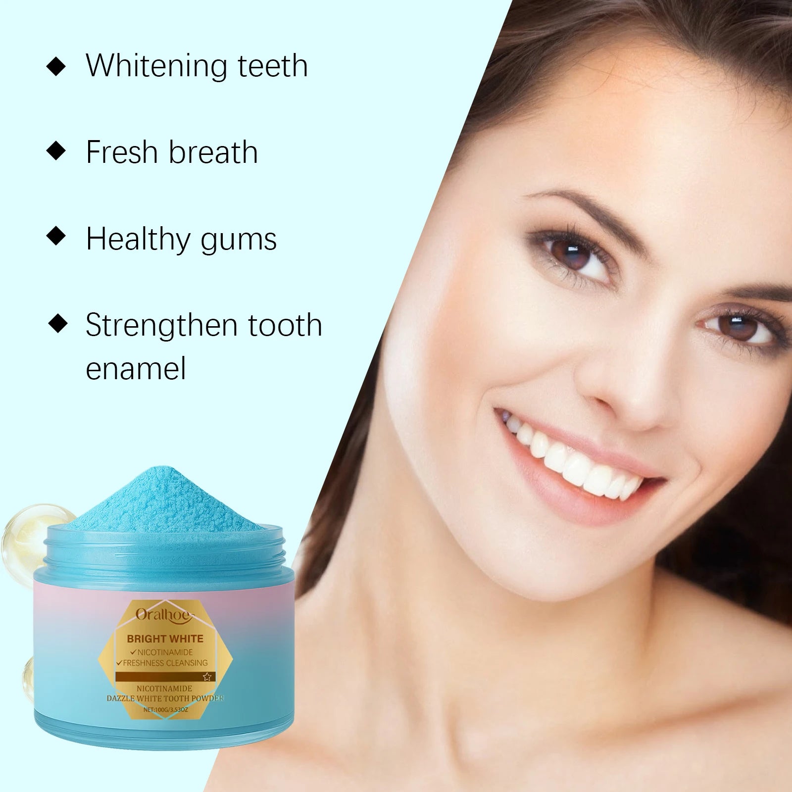 Tidesmit niacinamide teeth whitening powder for plaque removal and fresh breath