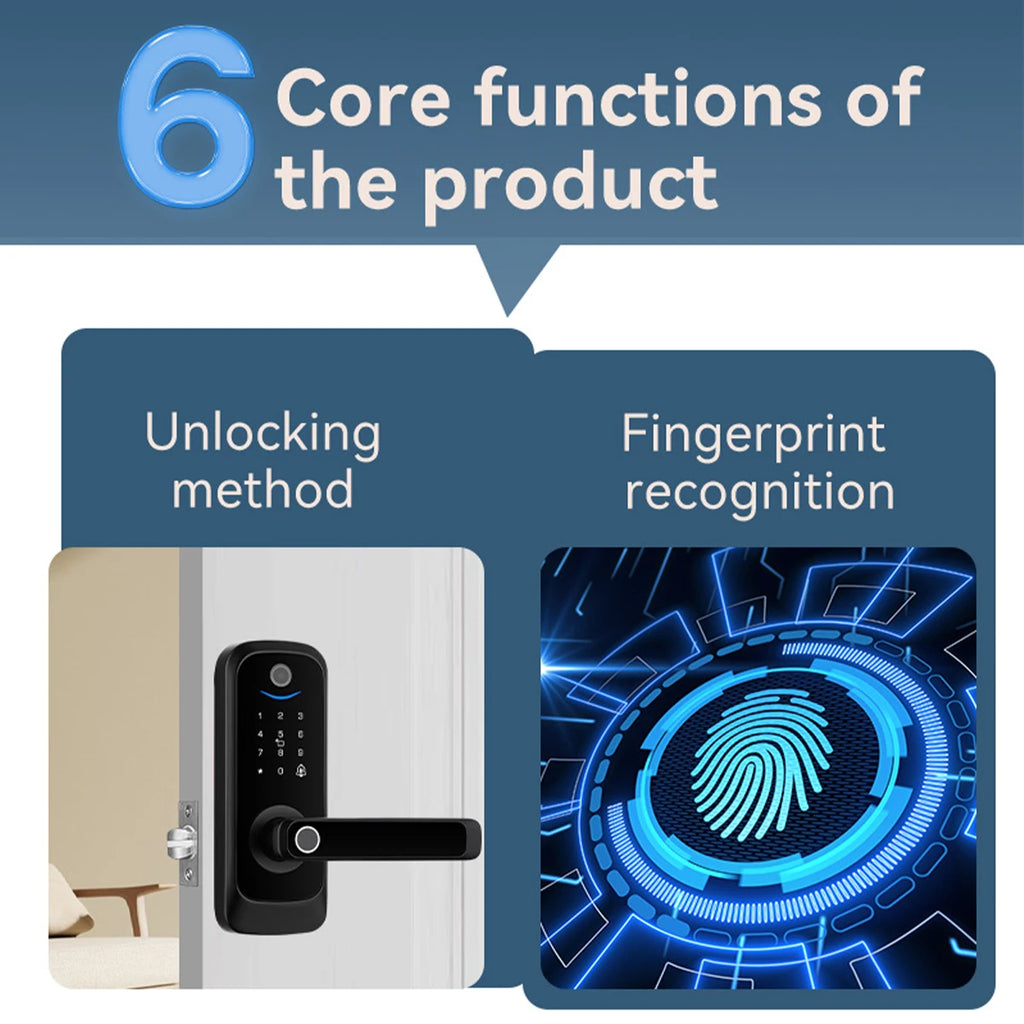 Keypad Door Lock With Handle Fingerprint Door Lock Smart Doorbell Cat eye Peephole Camera Tuya Wifi App Door Locks For Bedrooms