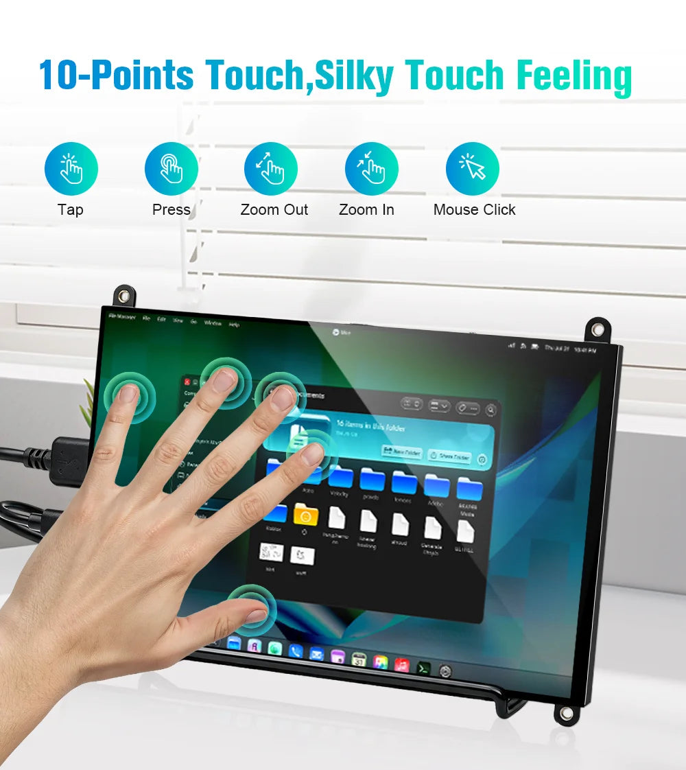 8 Inch Raspberry Pi Touch Monitor 1920×1200 IPS 10-Point Touch Screen Dual Speaker HDMI Display for Pi 5/4B/3B PC DIY Case 3D
