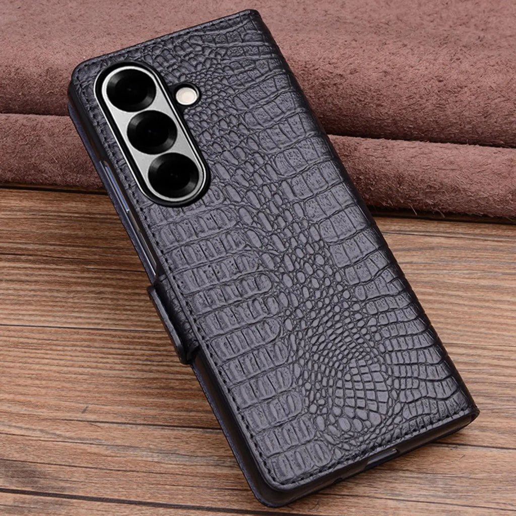 Samsung Galaxy Z Fold 7 Leather Case: Crocodile Texture Slim Fit Cover Tidesmit