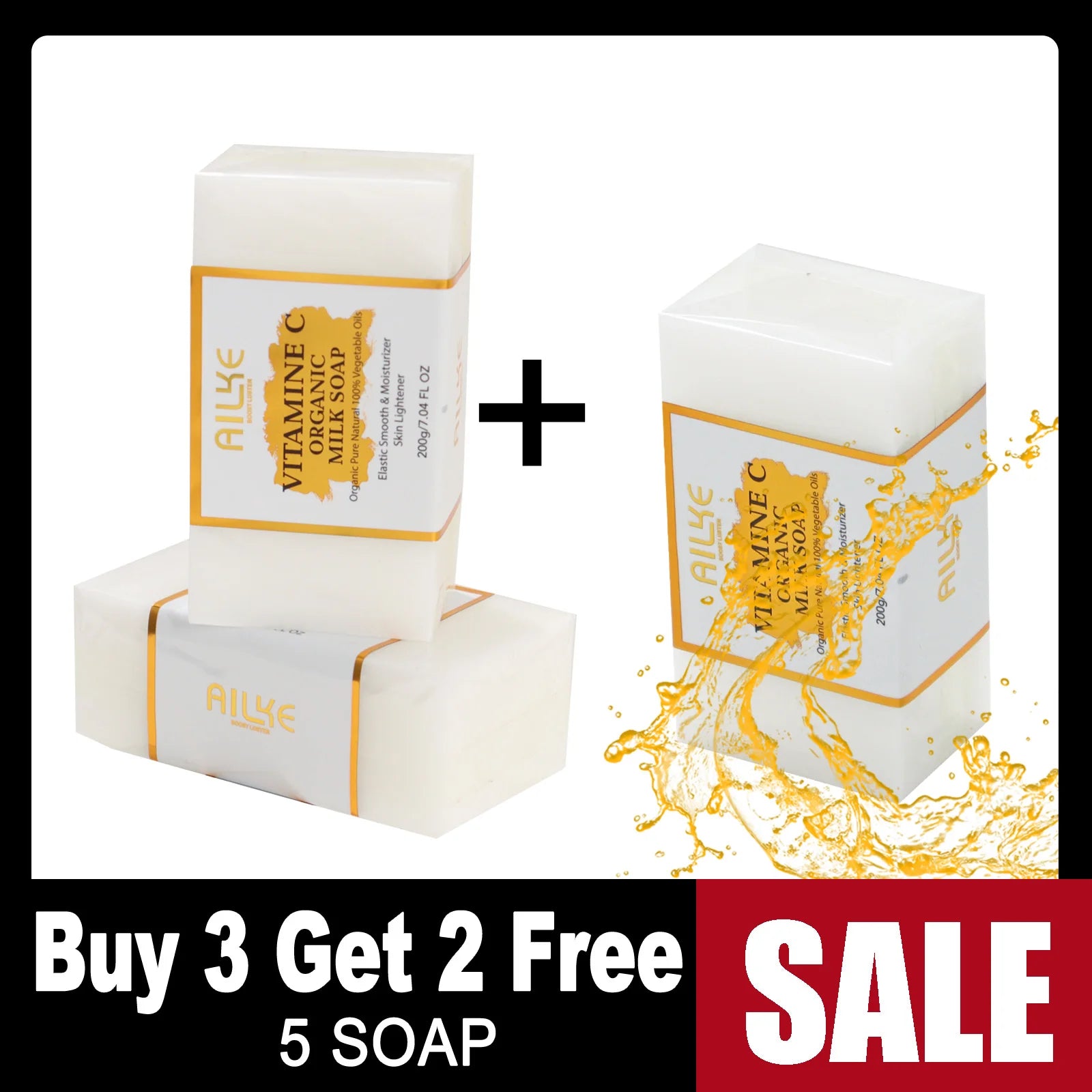 Ailke Vitamin C organic milk soap bars in white packaging, set of multiple boxes