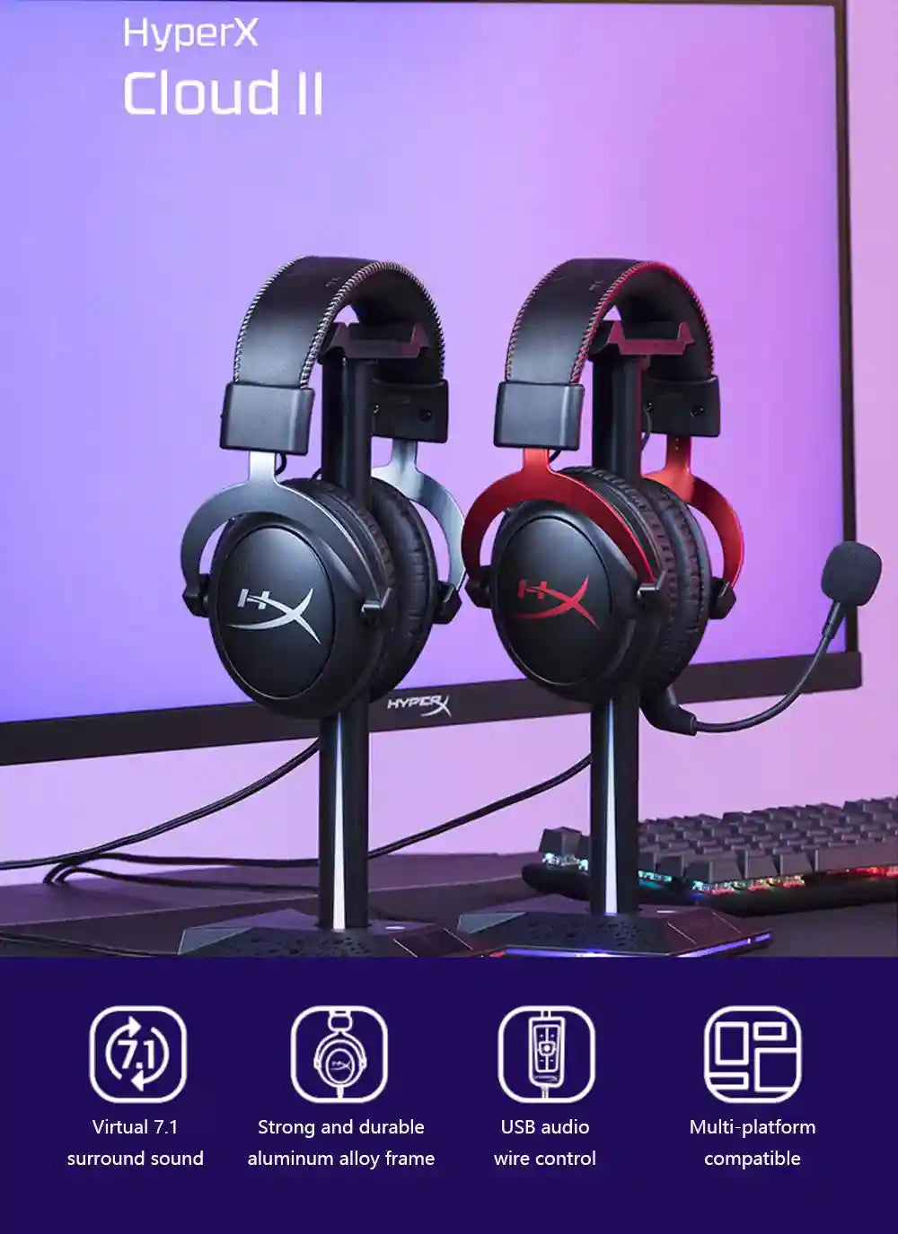 HyperX Cloud II Gaming Headset - 7.1 Surround Sound Over-Ear Headphones Tidesmit