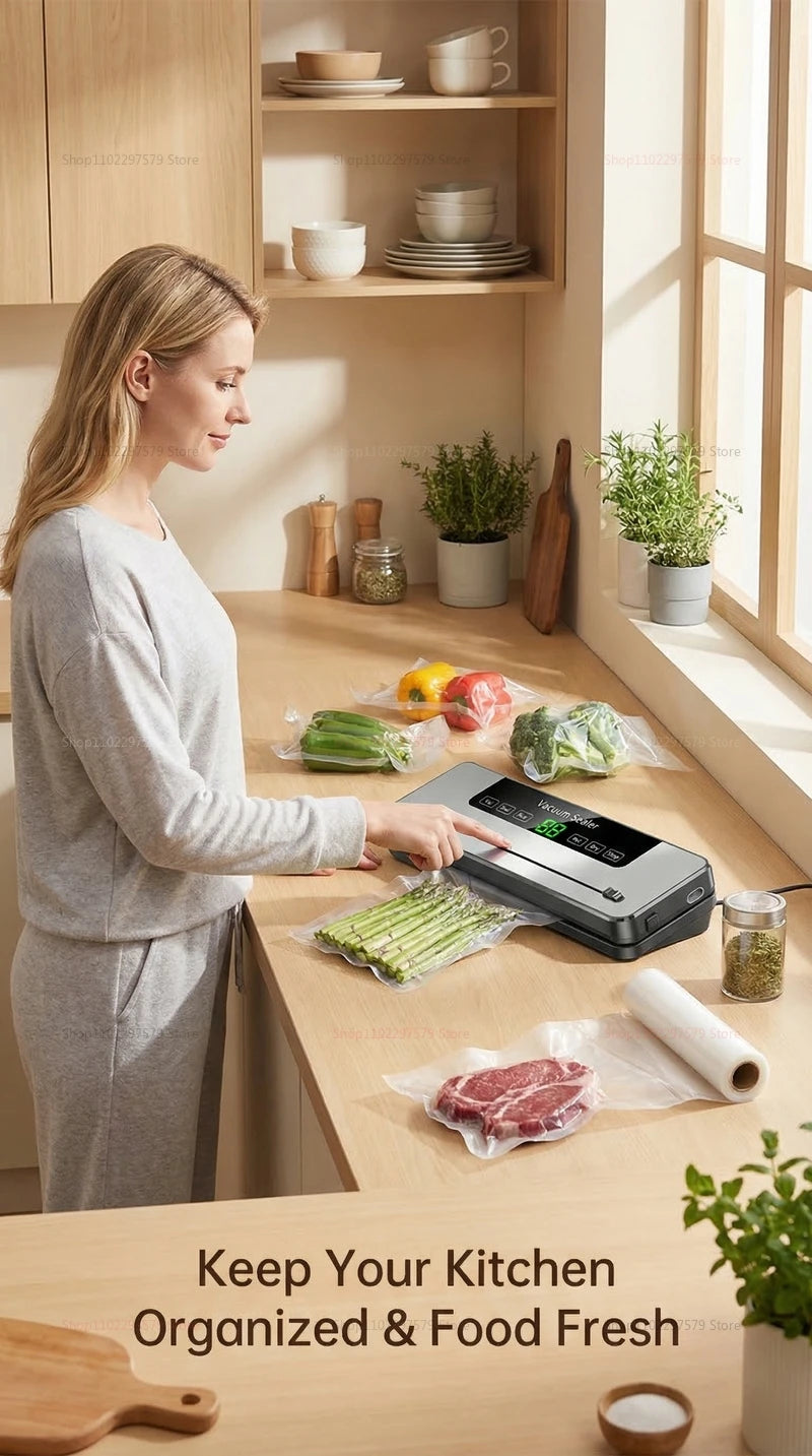 Vacuum Sealer Machine for Dry and Wet Food Food Storage Sealing with Built-in Cutter UV Kitchen Food Vacuum Packaging Machine