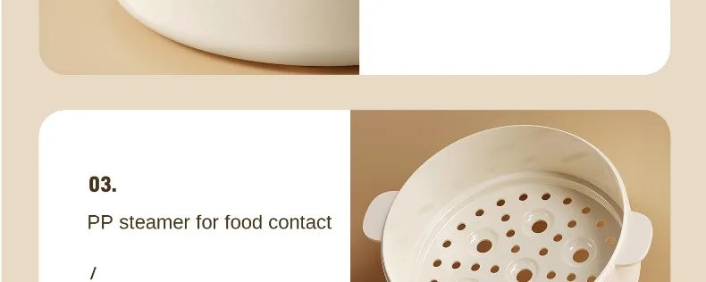 White steamer basket insert for electric cooking pot with perforated base