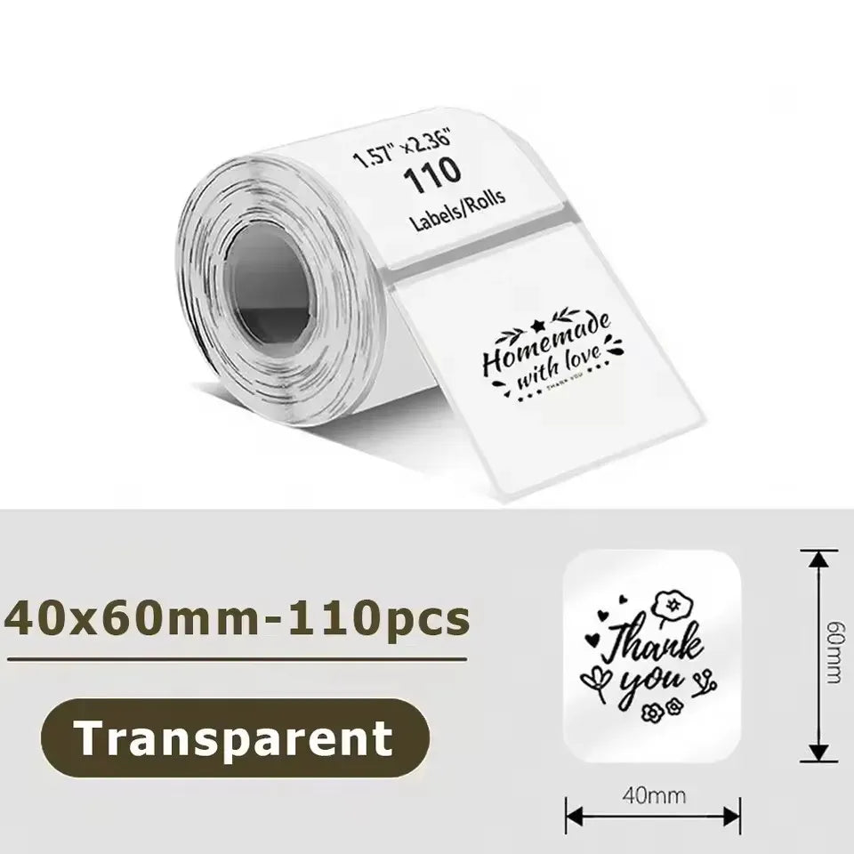 Transparent self-adhesive barcode label paper roll, 40x60mm, waterproof