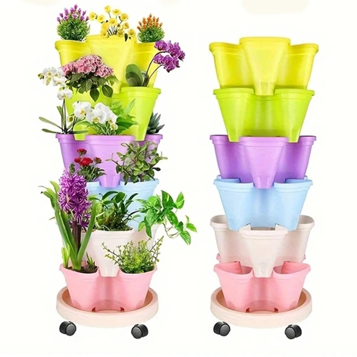 Multi-Color Stackable Flower Pot Movable 3-Petal 4-Petal Strawberry Herbs Vertical Pot Three-Dimensional Planting Container 2Pcs