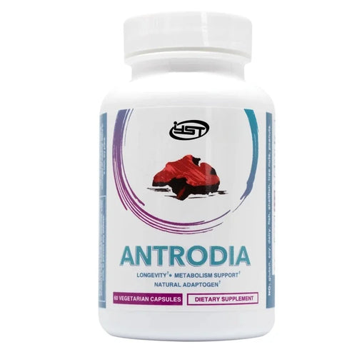 Antrodia mushroom capsule supplement bottle, a natural adaptogen for metabolic support in white packaging.