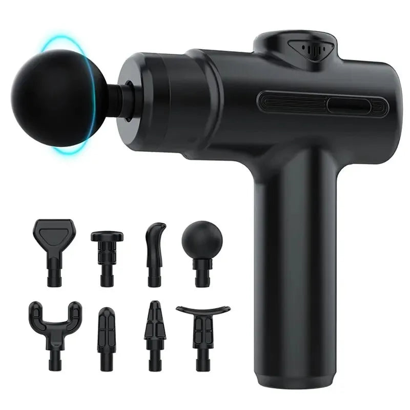 Deep Tissue Massage Gun - 8 Head Rechargeable Muscle Relief Device Back Massage Instrument Black Type C Charge Tidesmit