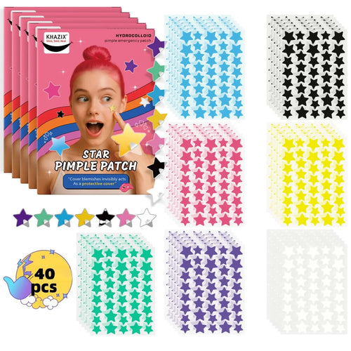 Star-shaped hydrocolloid pimple patch sheets in mixed colors, ultra-thin