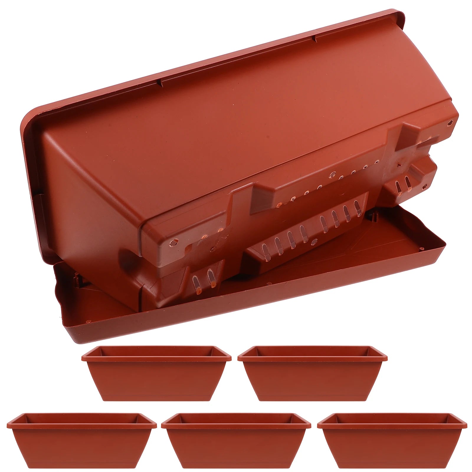 6pcs Balcony Planting Pot Flower Pots With Trays Container Flowerpot Vegetable Plastic Large Rectangular Garden Pots