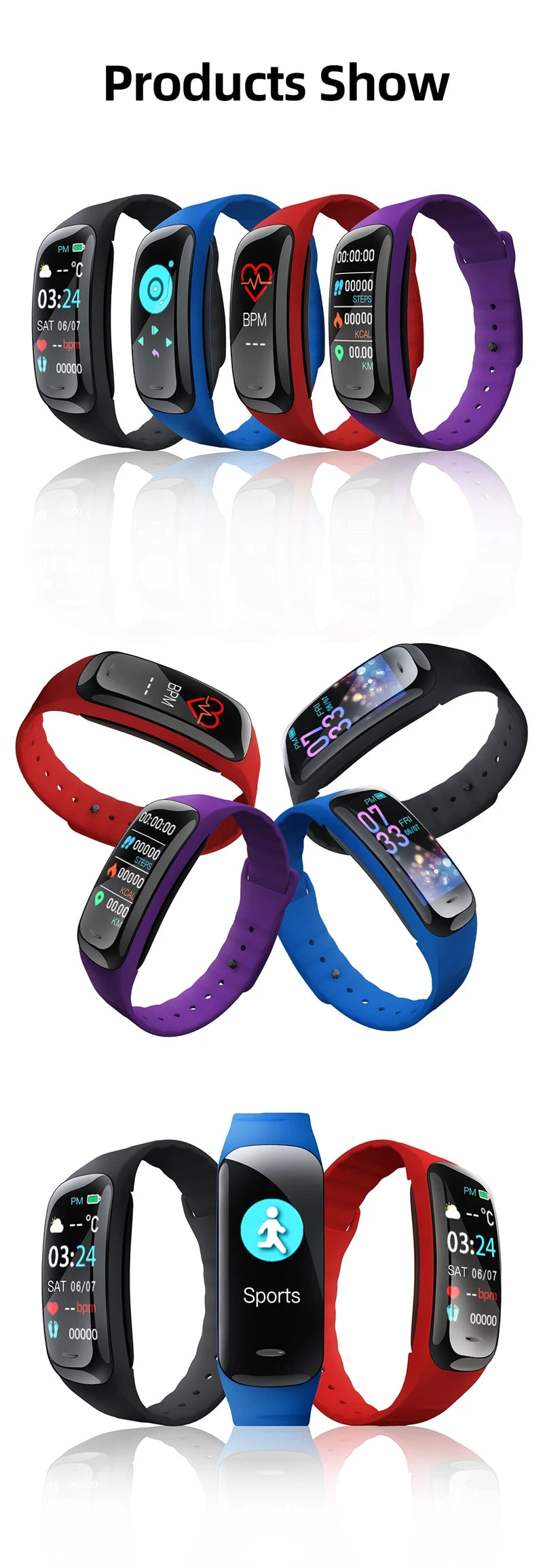 Smart Watch C1 Plus Bluetooth Step Counting Sports Bracelet Fitness Tracker Heart Rate Blood Pressure Sleep Men Women Gift