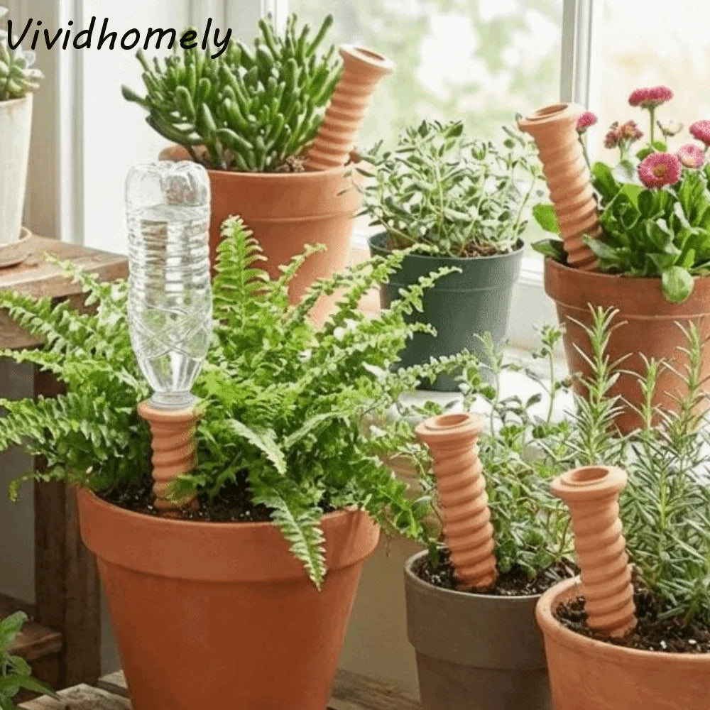 Natural Clay Self-Watering Terracotta Stakes Automatic Irrigation Screws-Shaped Plant Watering Stakes Water Conservation