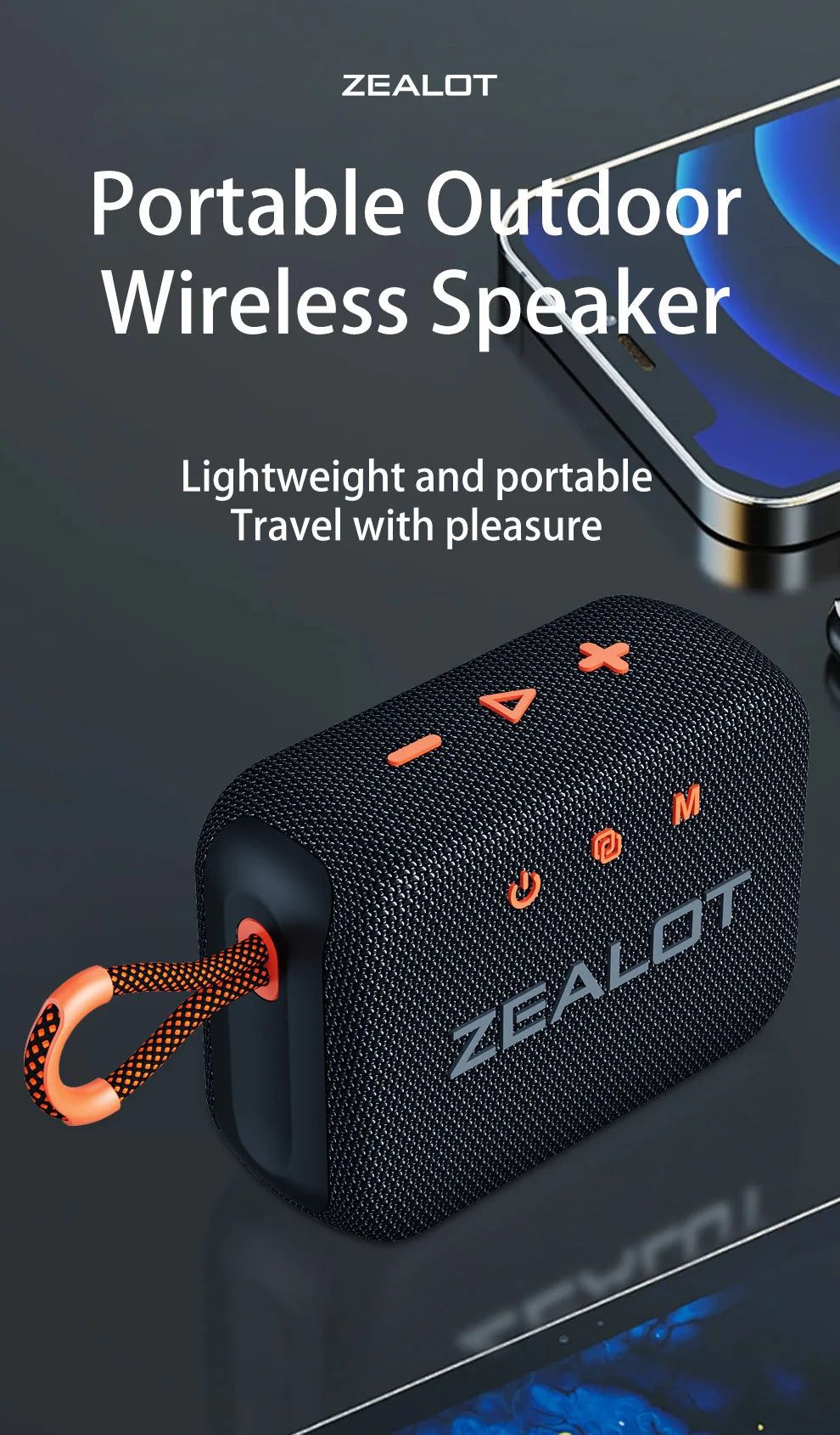 ZEALOT S75 10W Wireless Speakers, Outdoor Portable Subwoofer Speaker Waterproof IPX 6, Wireless Speaker, Dual Pairing,3000mAh.